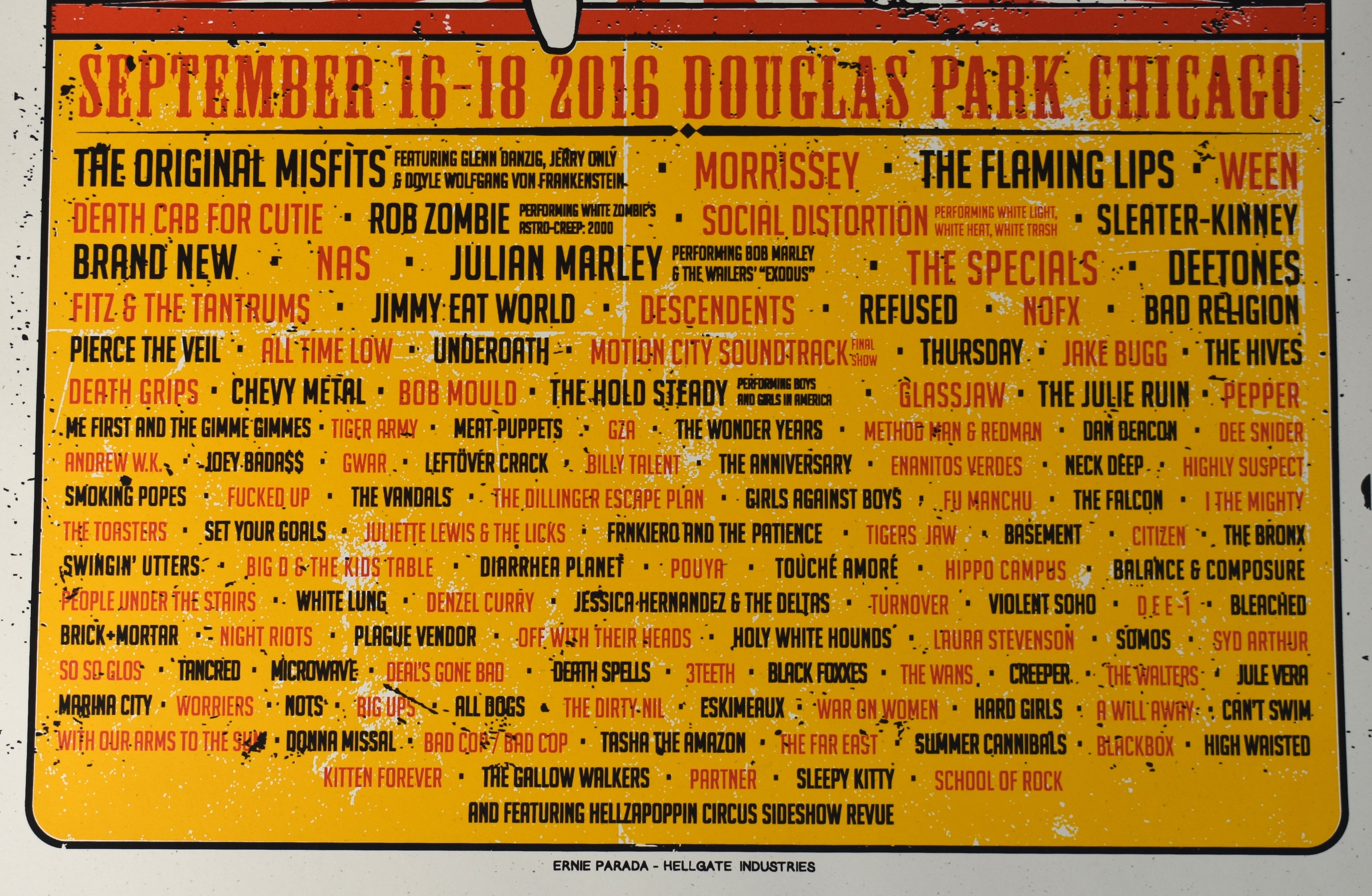 Riot Fest and Carnival 2016 Festival Poster, Ernie Parada - Hellgate Industries, 171/275