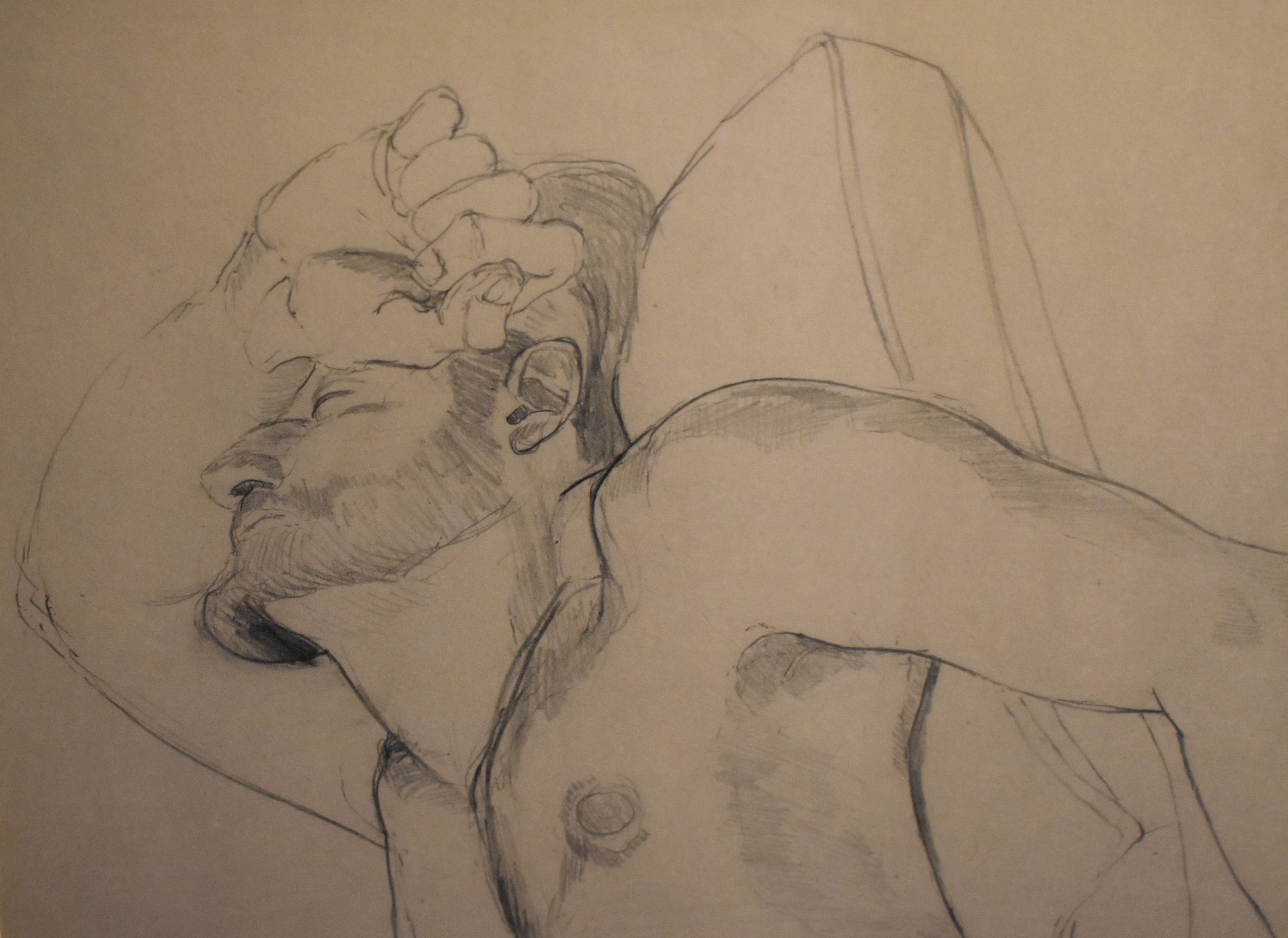 Vintage Framed Drawing / Print of A Nude Man, Pencil / Charcoal Drawing