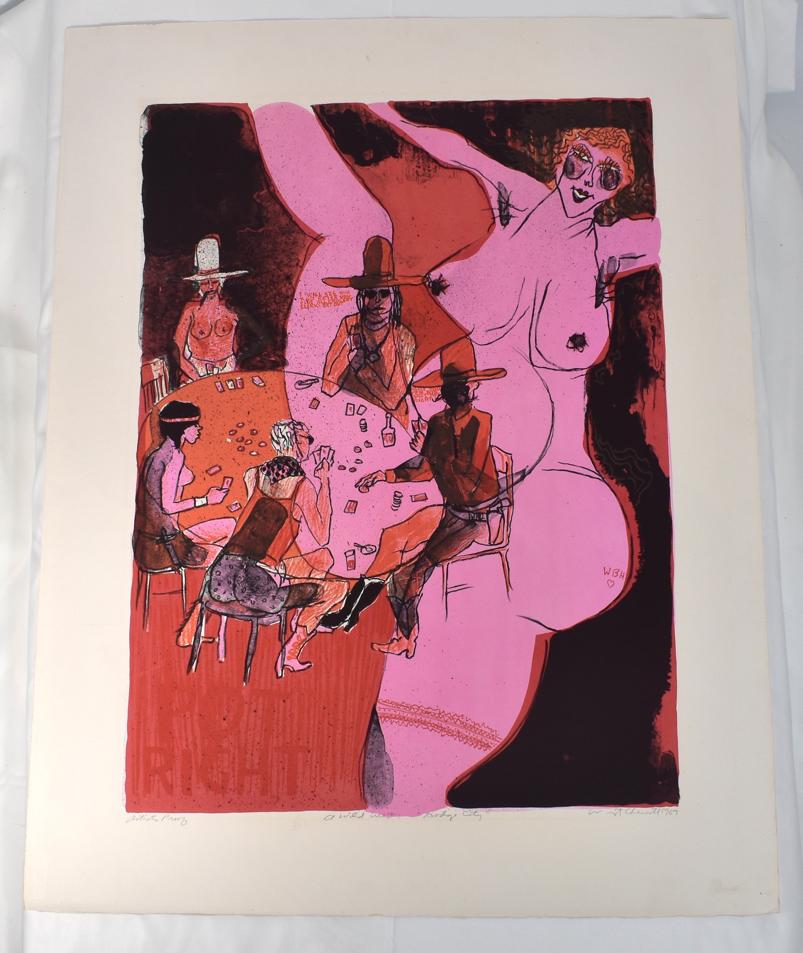 Vintage Warrington Colescott Signed Lithograph, 'A Wild Wild West: Dodge City' 1969