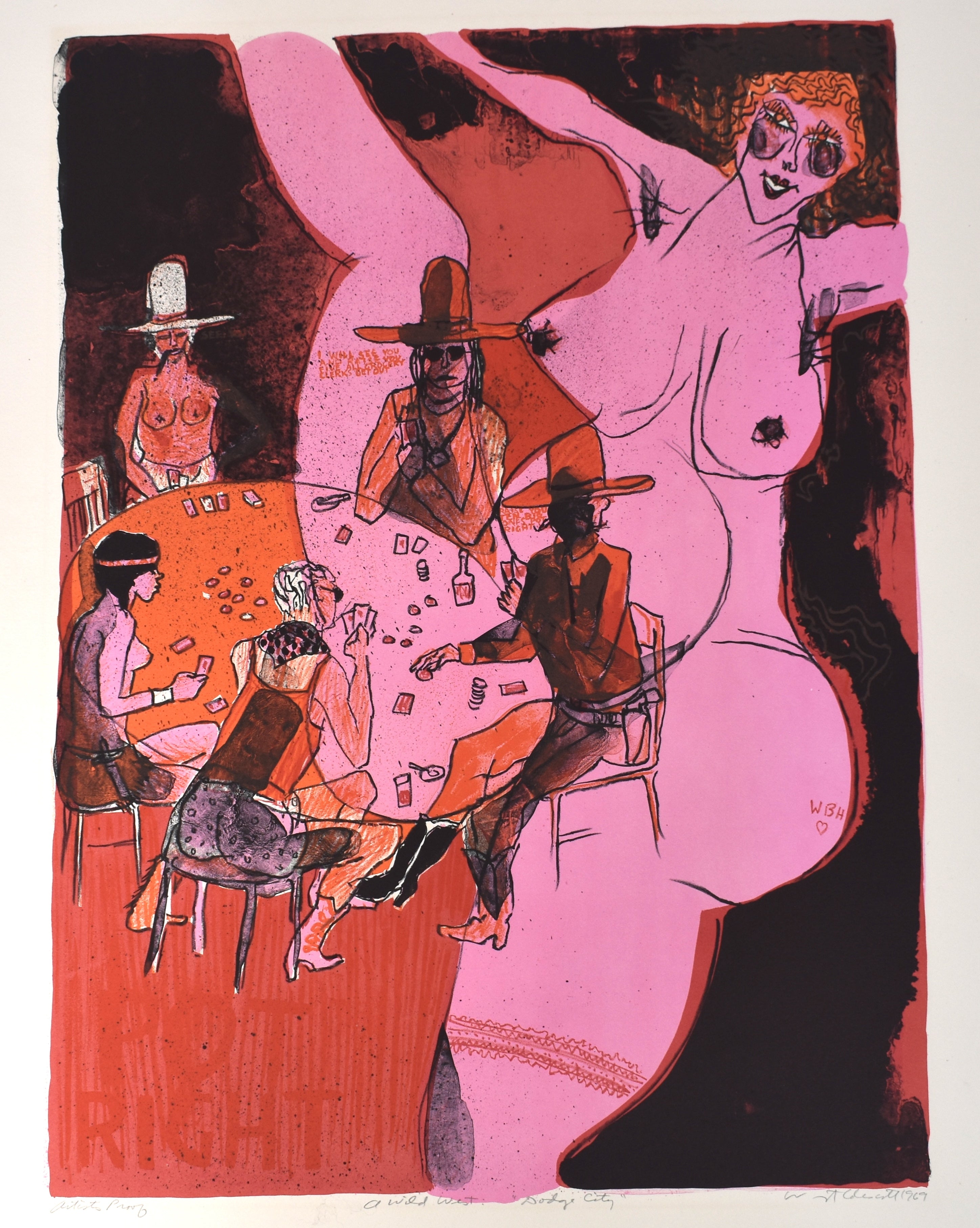 Vintage Warrington Colescott Signed Lithograph, 'A Wild Wild West: Dodge City' 1969