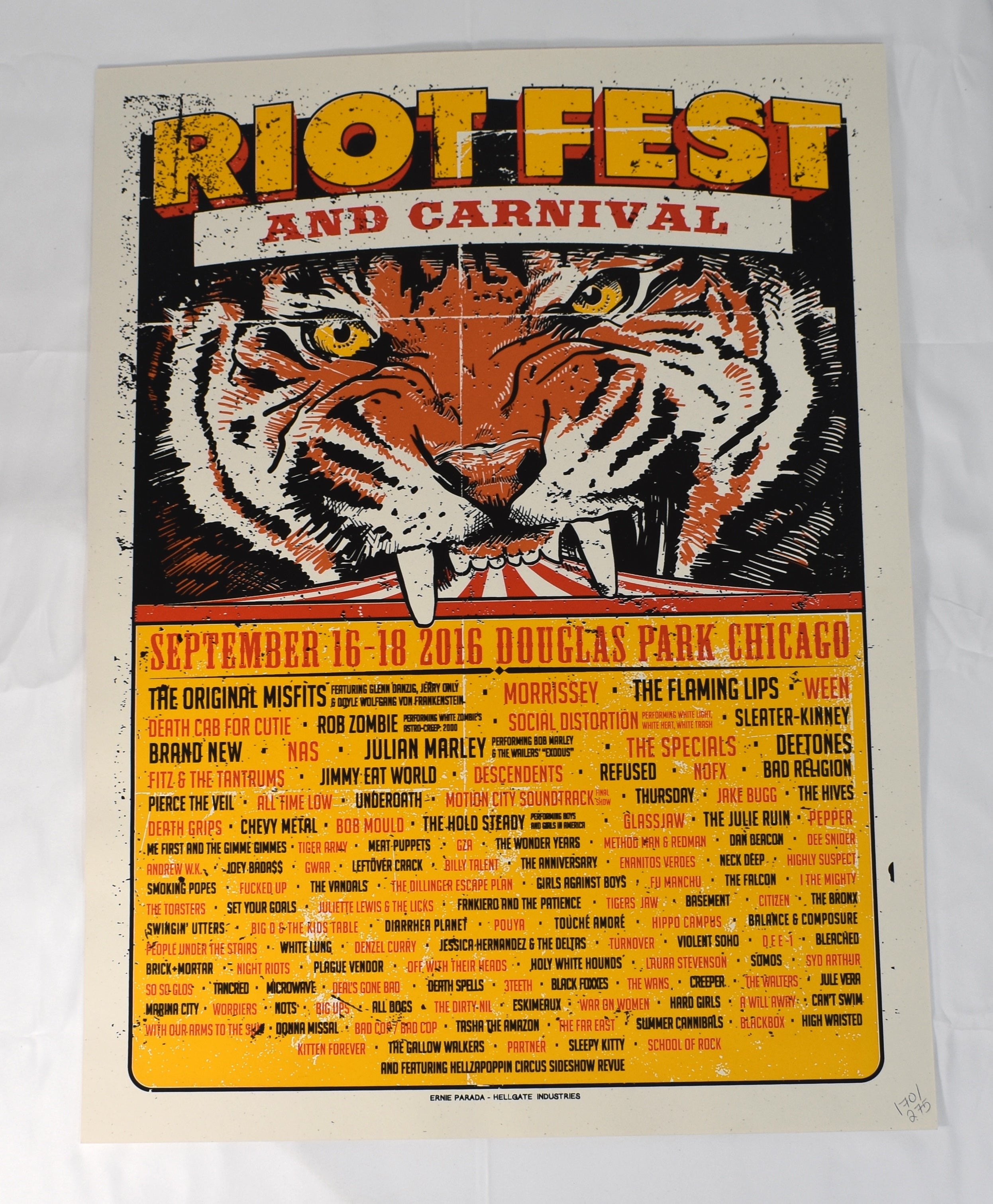 Riot Fest and Carnival 2016 Festival Poster, Ernie Parada - Hellgate Industries 170/275