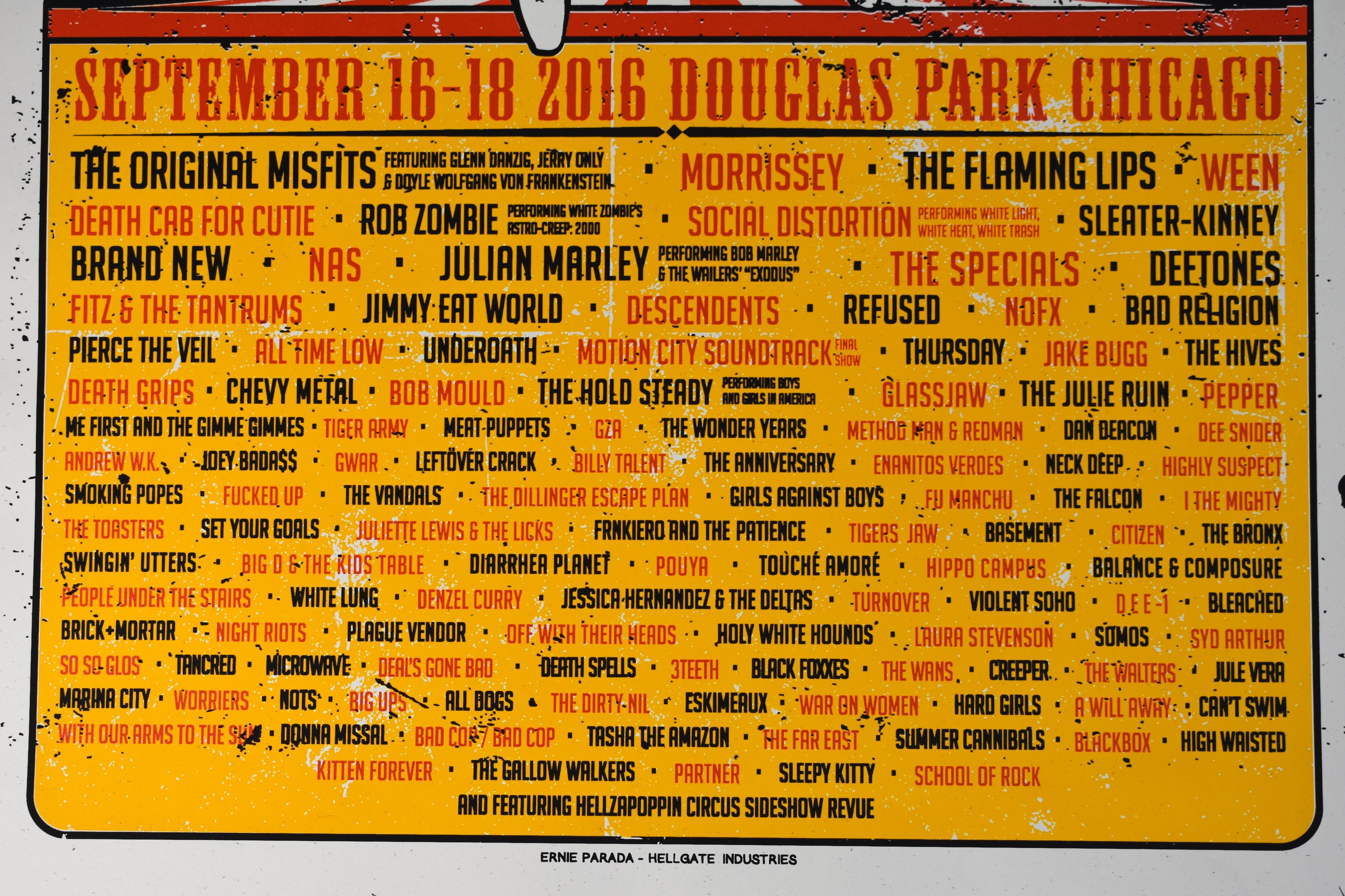 Riot Fest and Carnival 2016 Festival Poster, Ernie Parada - Hellgate Industries 170/275