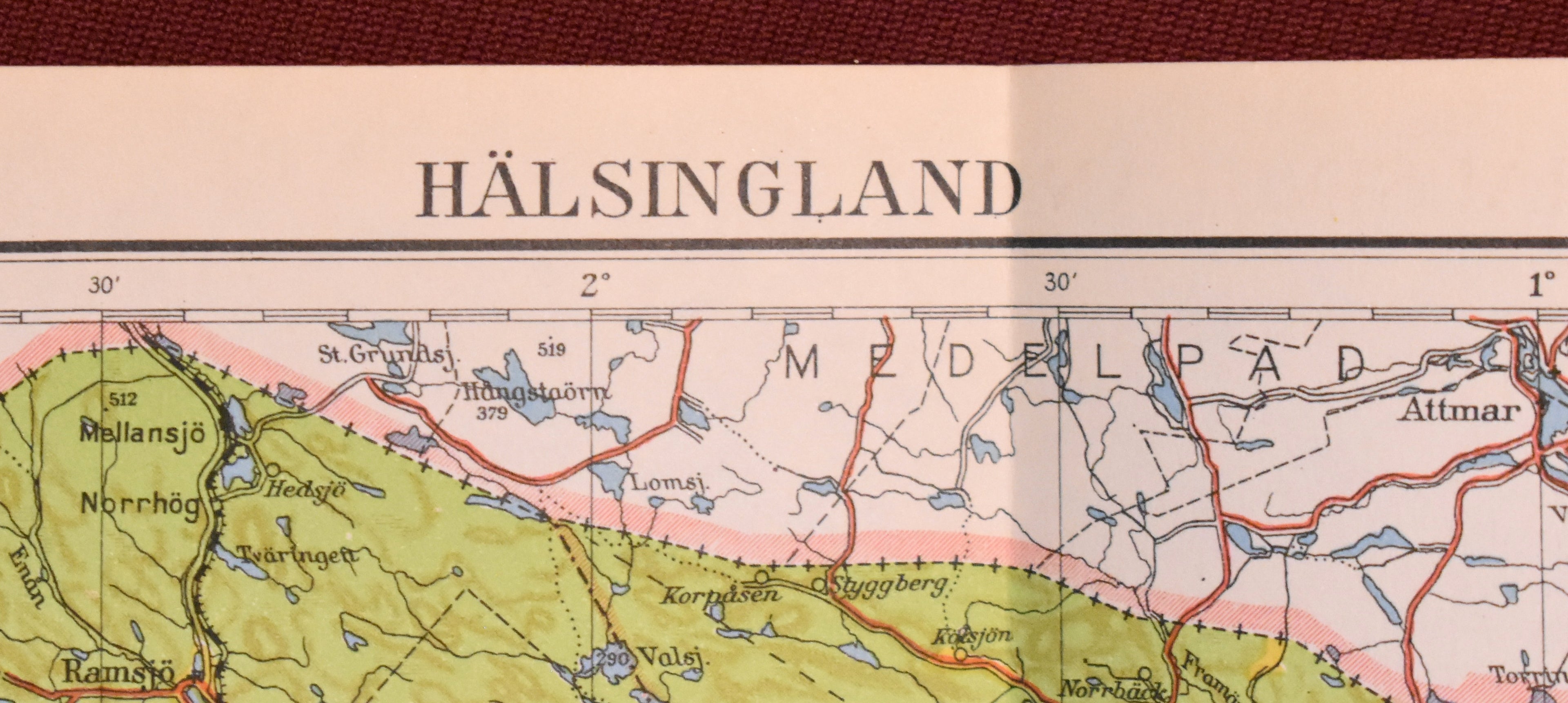 Map of Halsingland, Sweden, ‘Hälsingland' Swedish Encyclopedia Plate Forlagshuset