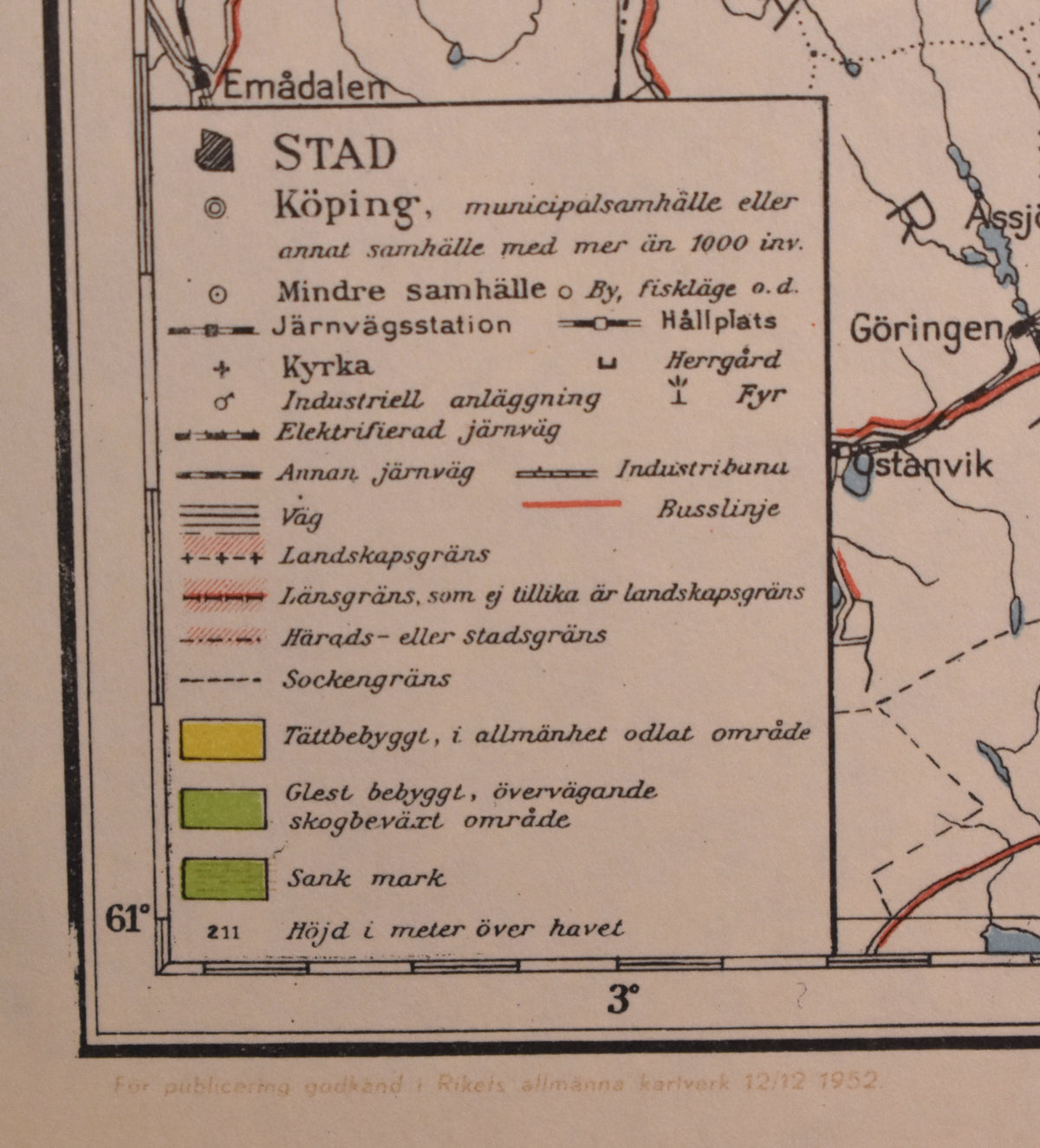 Map of Halsingland, Sweden, ‘Hälsingland' Swedish Encyclopedia Plate Forlagshuset