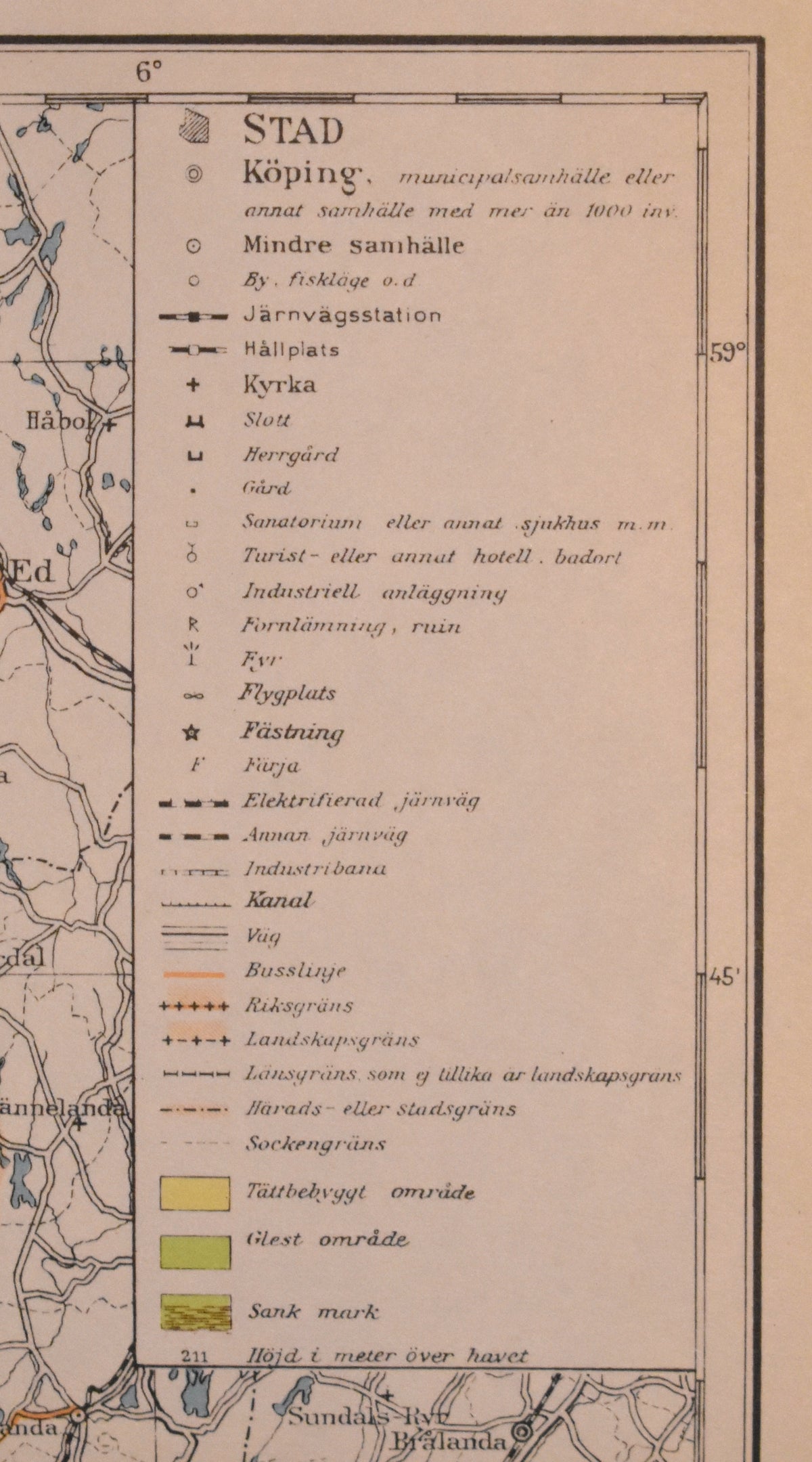 Map of Bohuslan Province, Sweden, ‘Bohuslän’ Swedish Encyclopedia Plate 1950's
