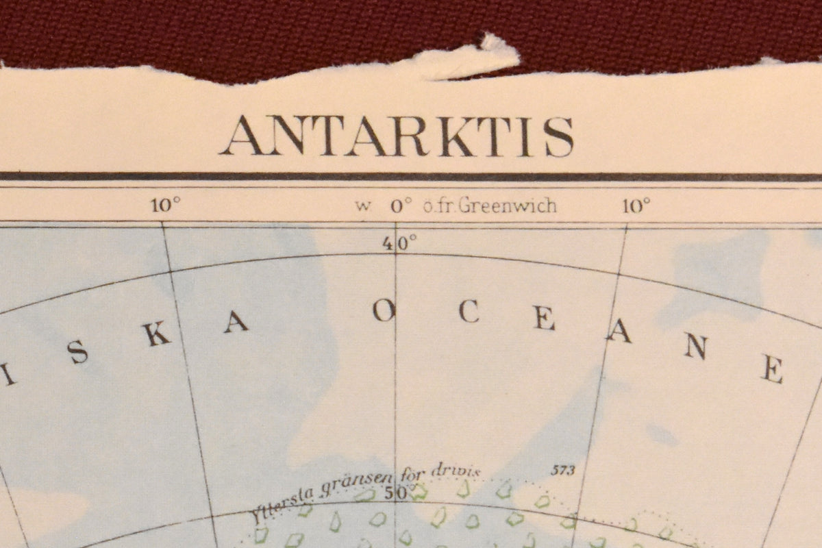 Map of Antarctica, ‘Antarktis’ Swedish Encyclopedia Plate, Forlagshuset Norden Malmo