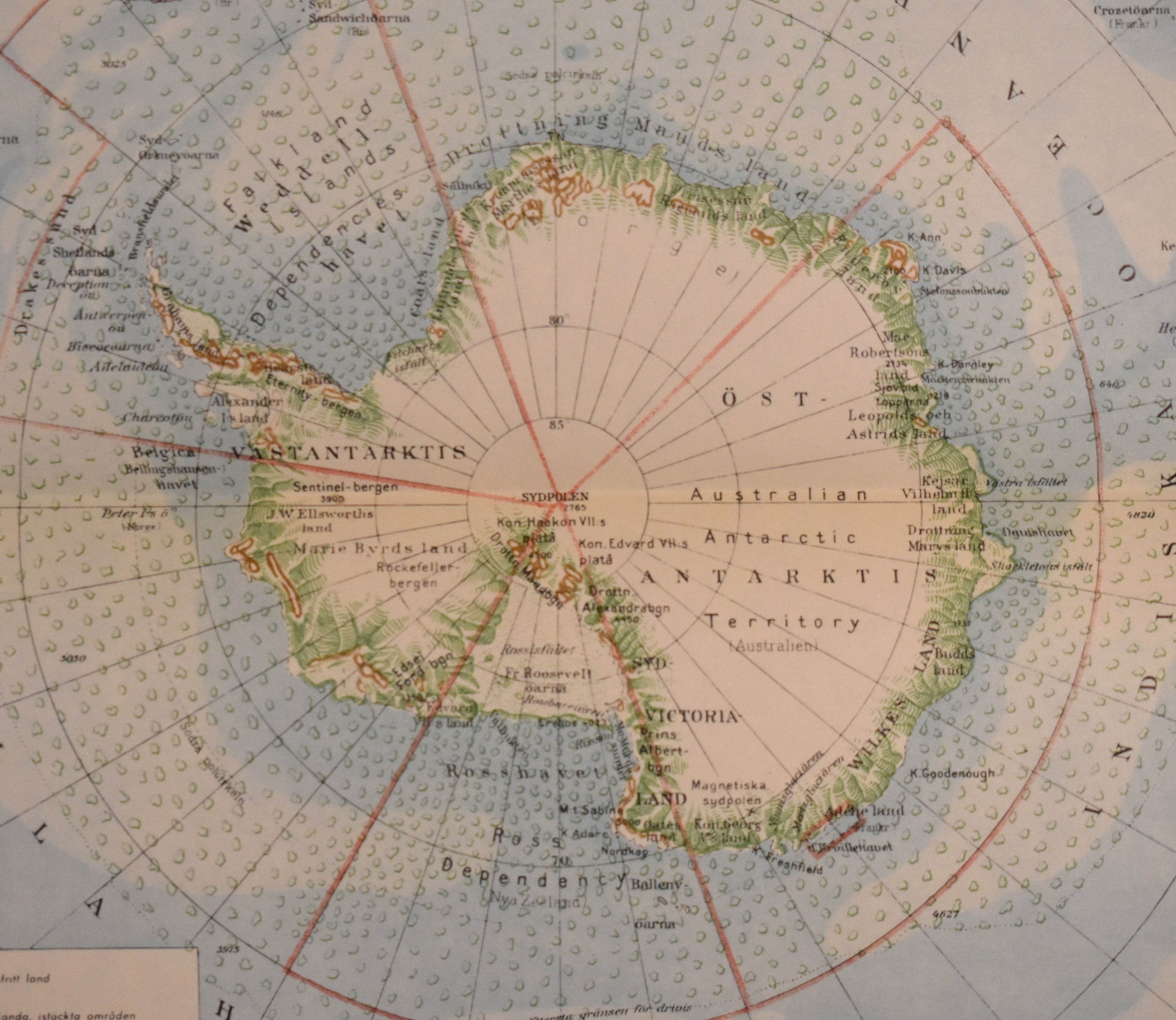 Map of Antarctica, ‘Antarktis’ Swedish Encyclopedia Plate, Forlagshuset Norden Malmo