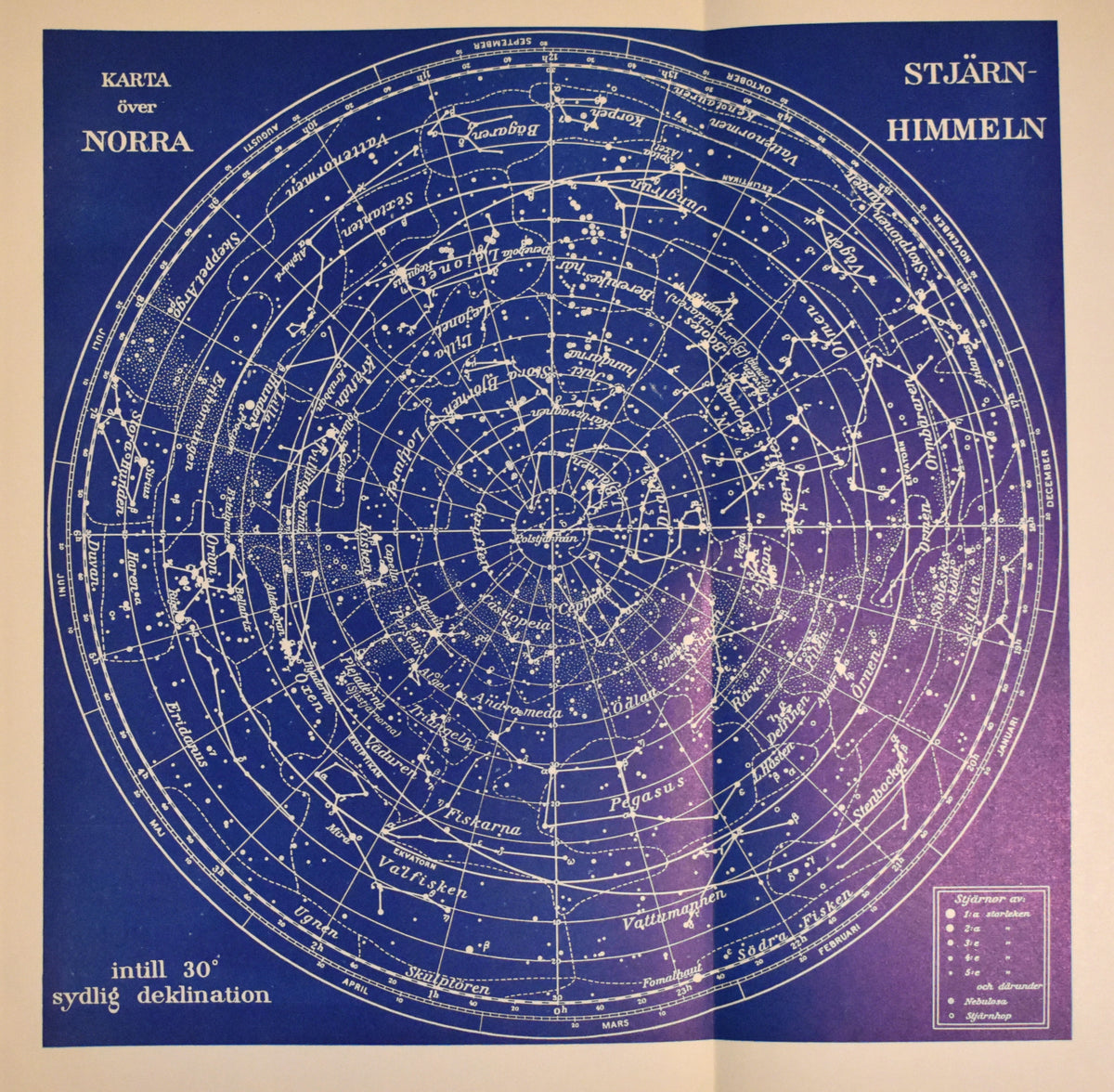 Vintage Star Chart, 'Karta över Norra Stjärnhimmeln', Swedish Encyclopedia Plate