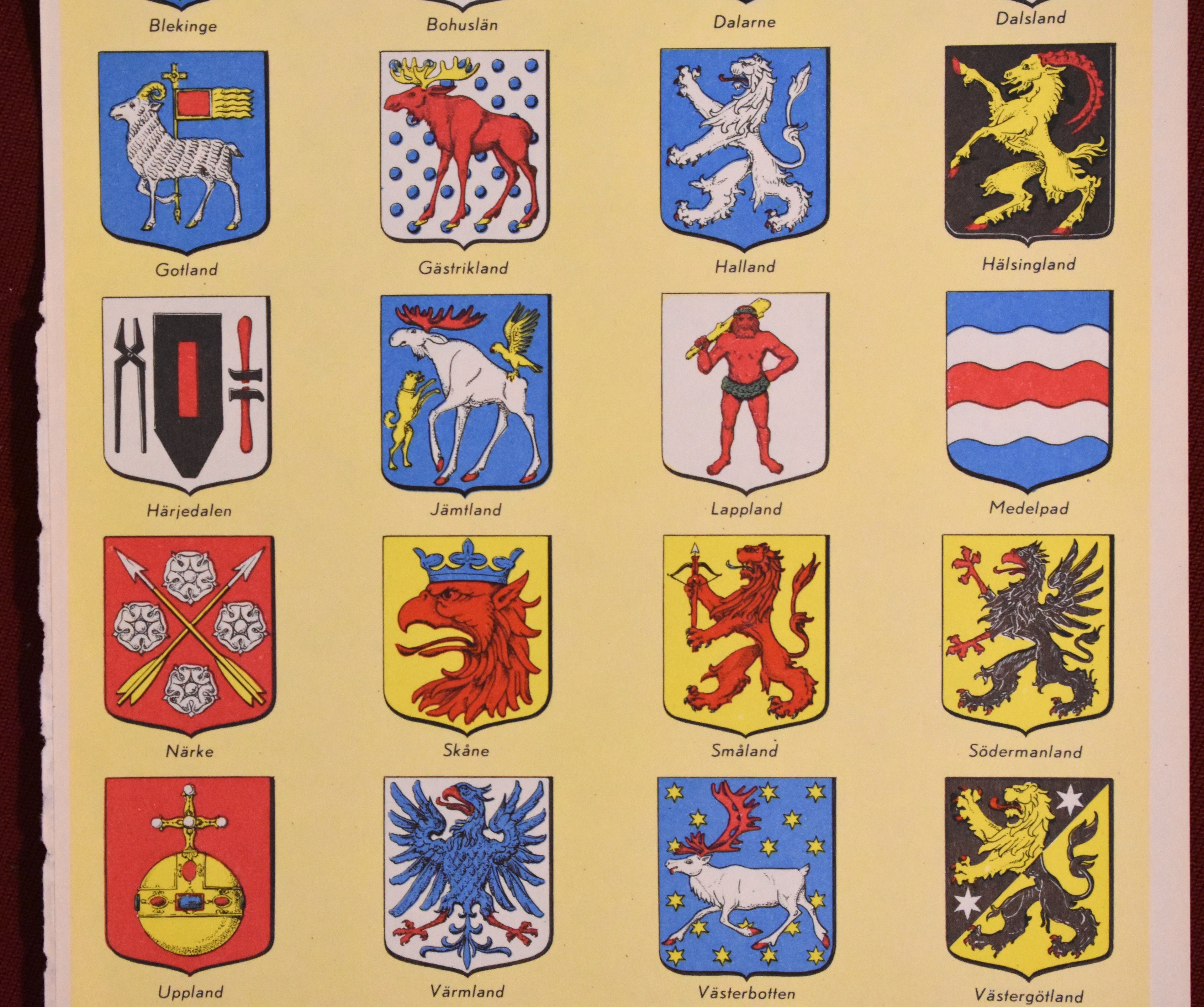 Heraldic Coats of Arms for the Historical Provinces of Sweden, Encyclopedia Plate