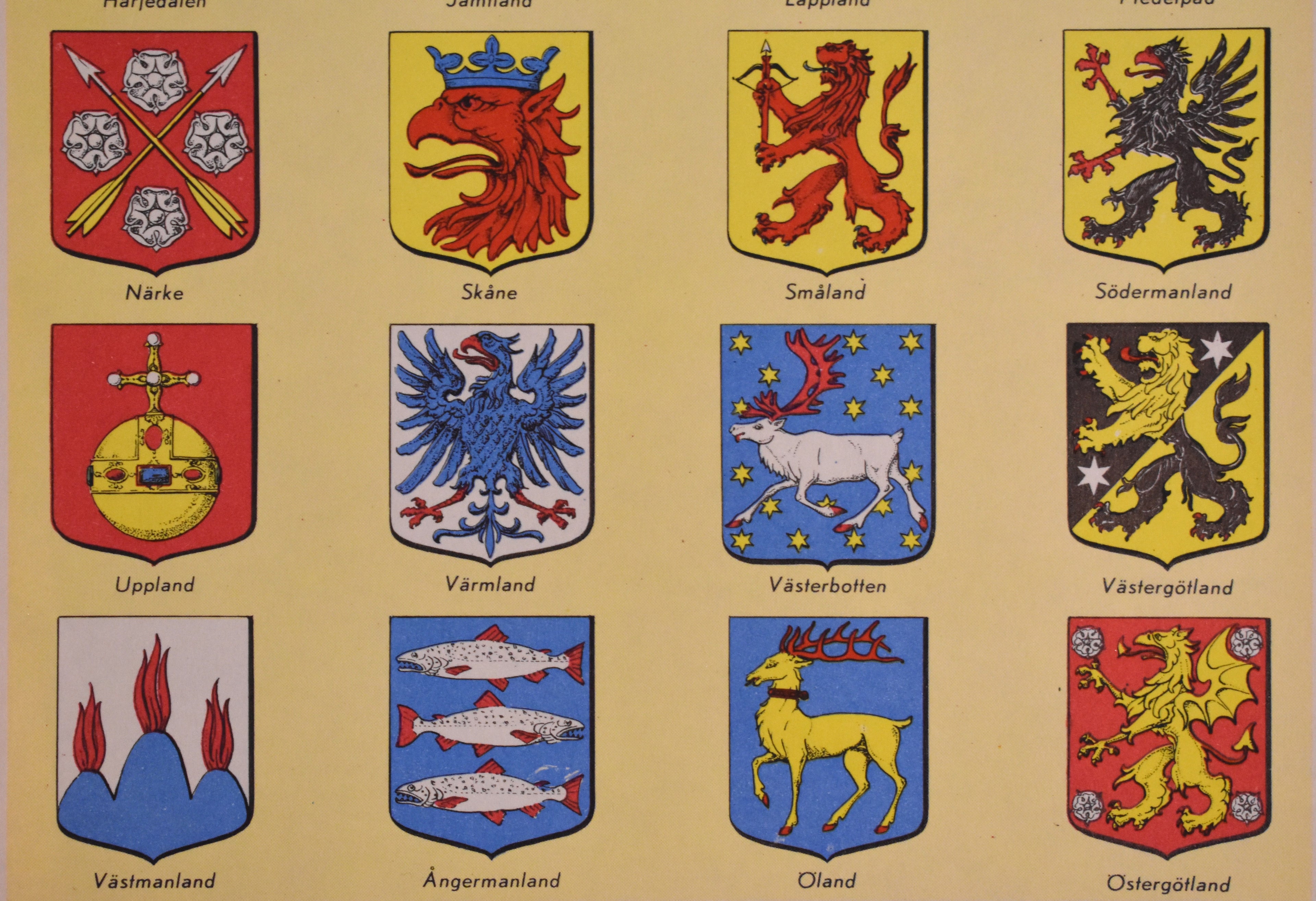 Heraldic Coats of Arms for the Historical Provinces of Sweden, Encyclopedia Plate
