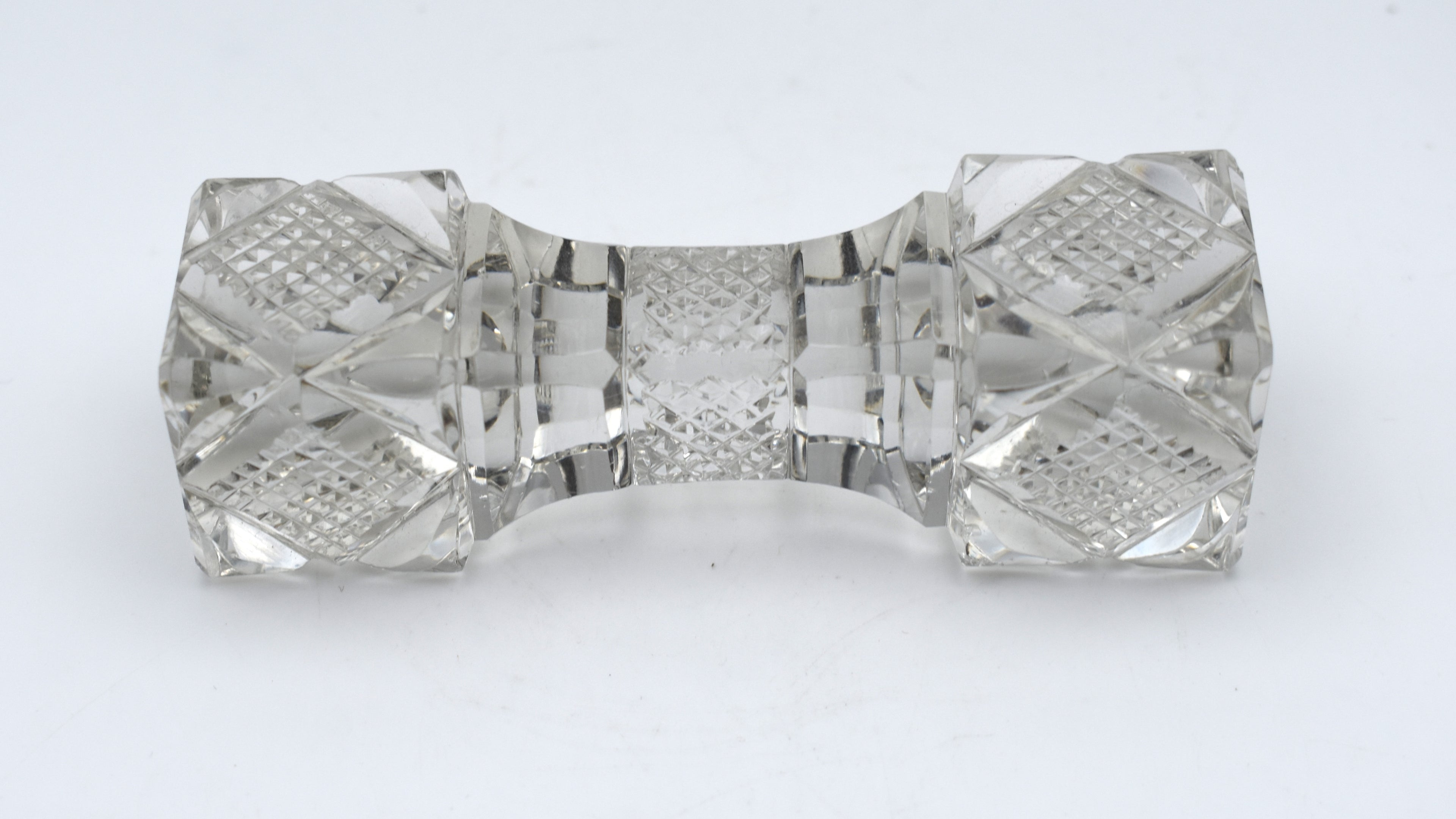 Crystal Knife Rest, Diamond Crosshatch Design, Dumbbell Shaped, Faceted Ends
