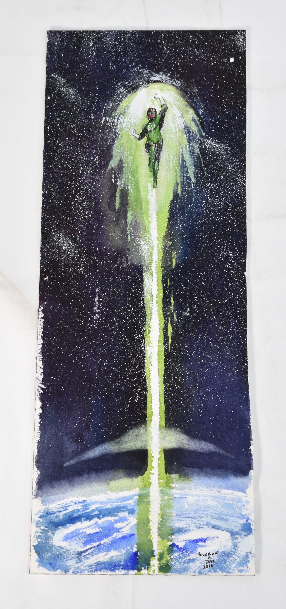 Andrew Day Original Green Lantern Watercolor, DC Comics Character, 2016, Signed