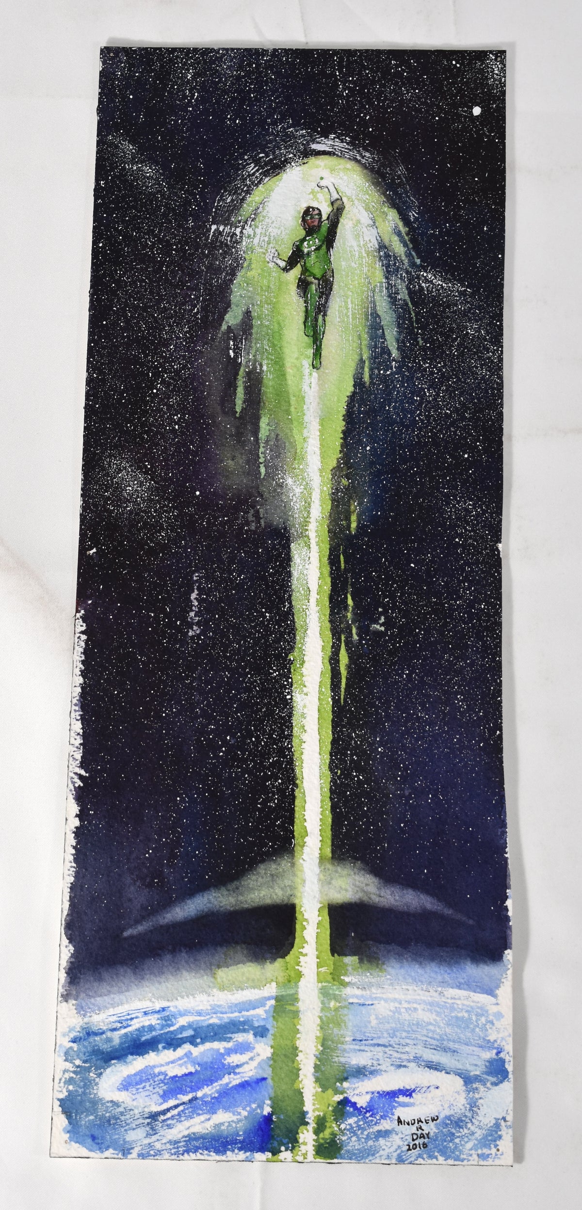 Andrew Day Original Green Lantern Watercolor, DC Comics Character, 2016, Signed