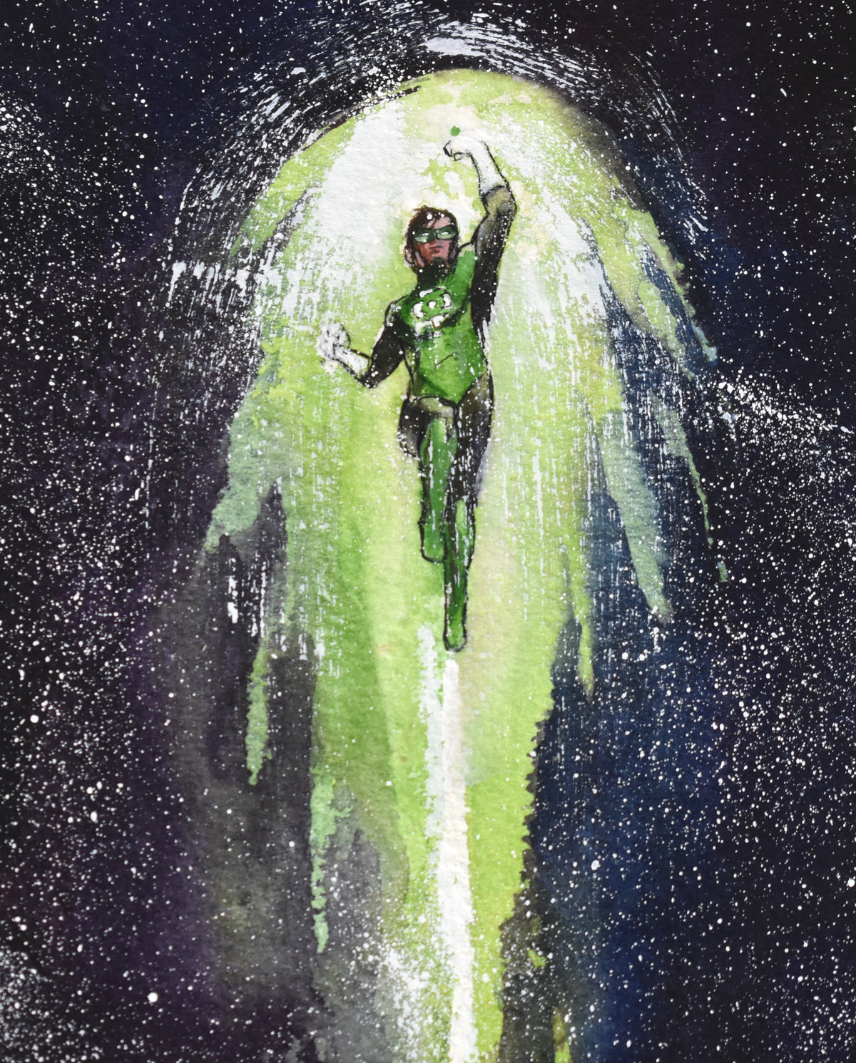 Andrew Day Original Green Lantern Watercolor, DC Comics Character, 2016, Signed