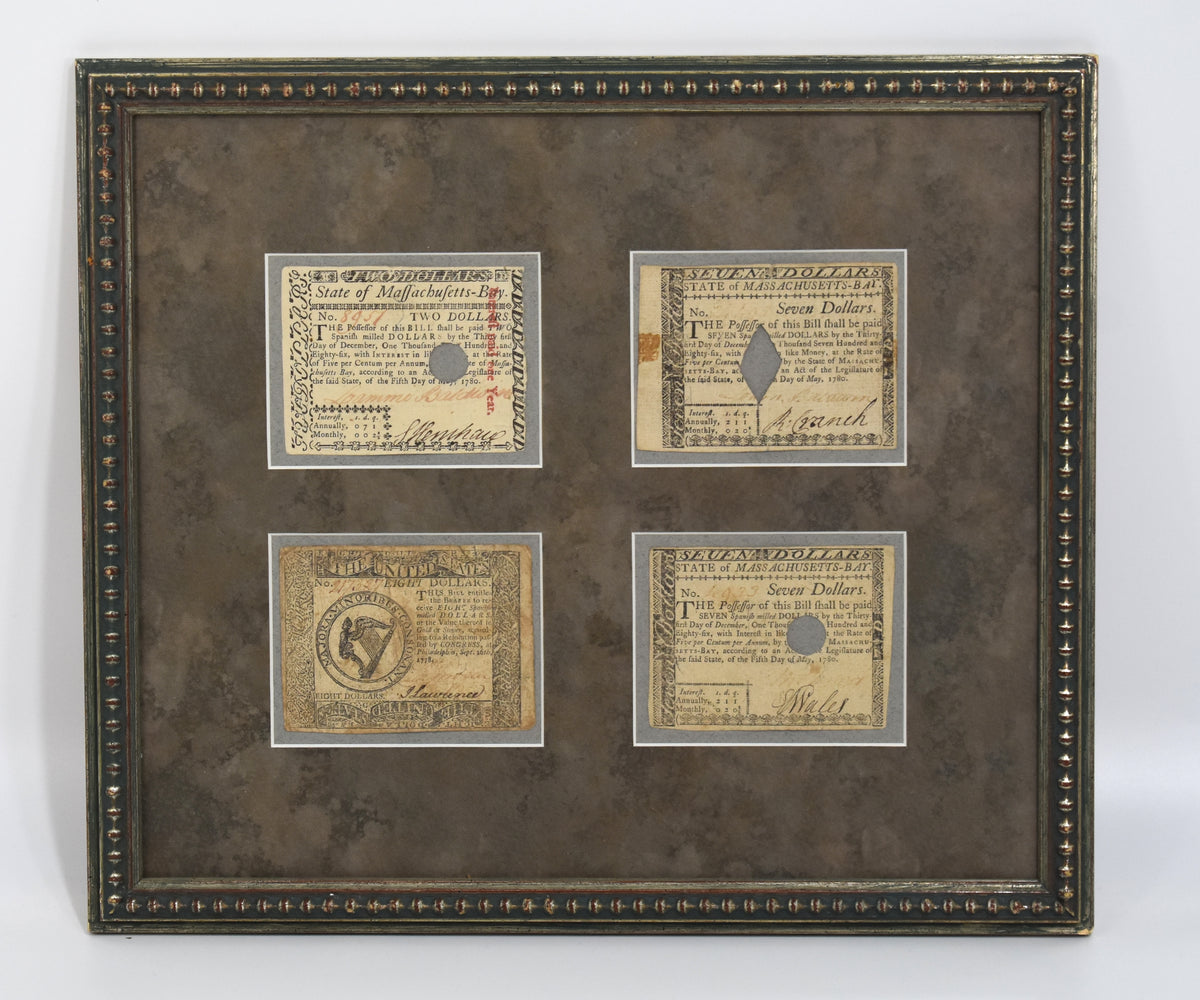 Framed Collection of Revolutionary War-Era and Colonial Paper Currency Notes