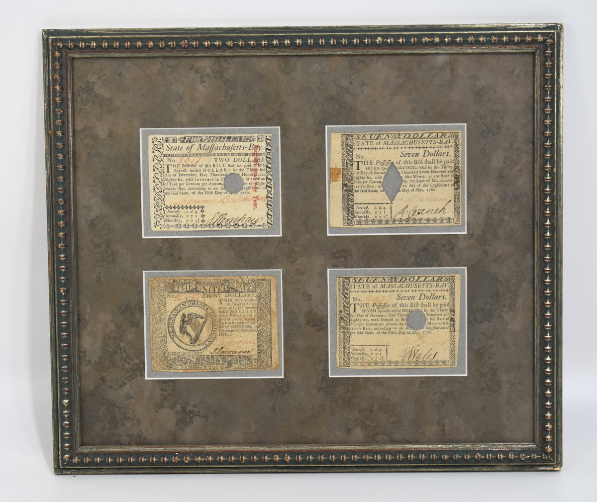 Framed Collection of Revolutionary War-Era and Colonial Paper Currency Notes