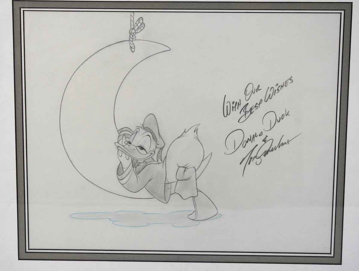 Vintage Donald Duck Framed Production Drawing / Animation Cel, Signed by Tony Anselmo