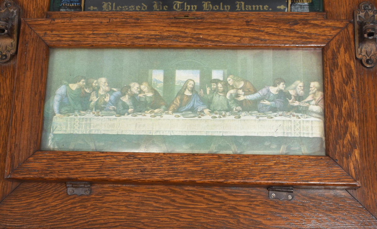 Antique Catholic Pietà “Last Rites” or “Sick Call” Wooden Shadow Box Cabinet