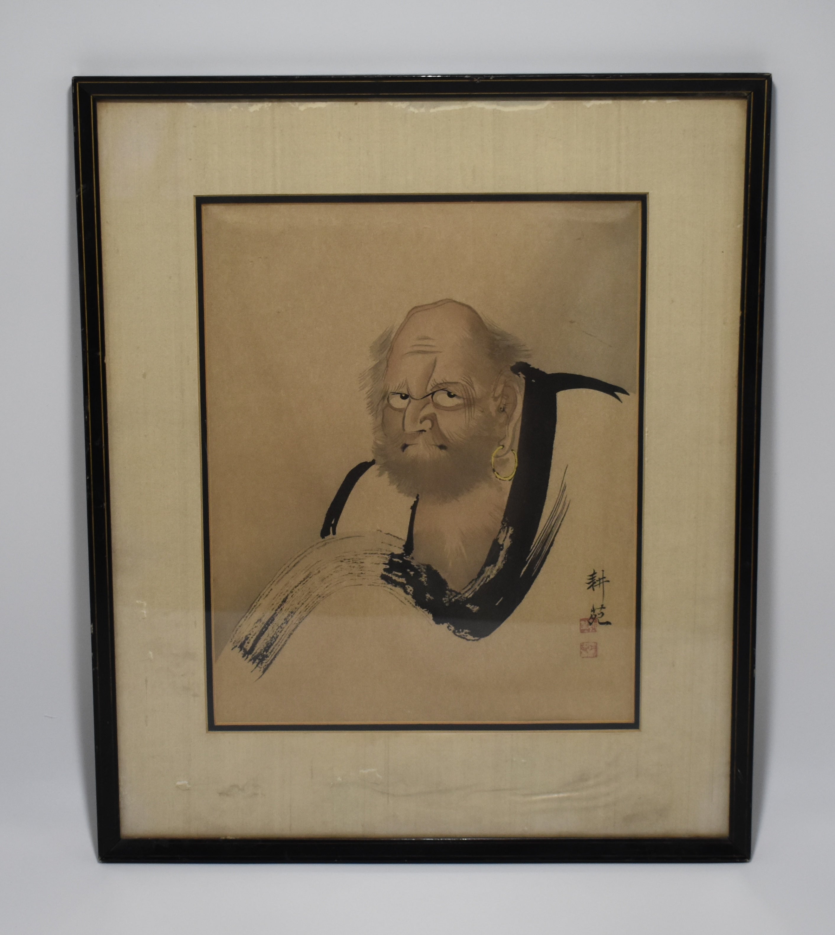 Antique Black and White print of Daruma Bhodidharma, founder of Zen Buddhism