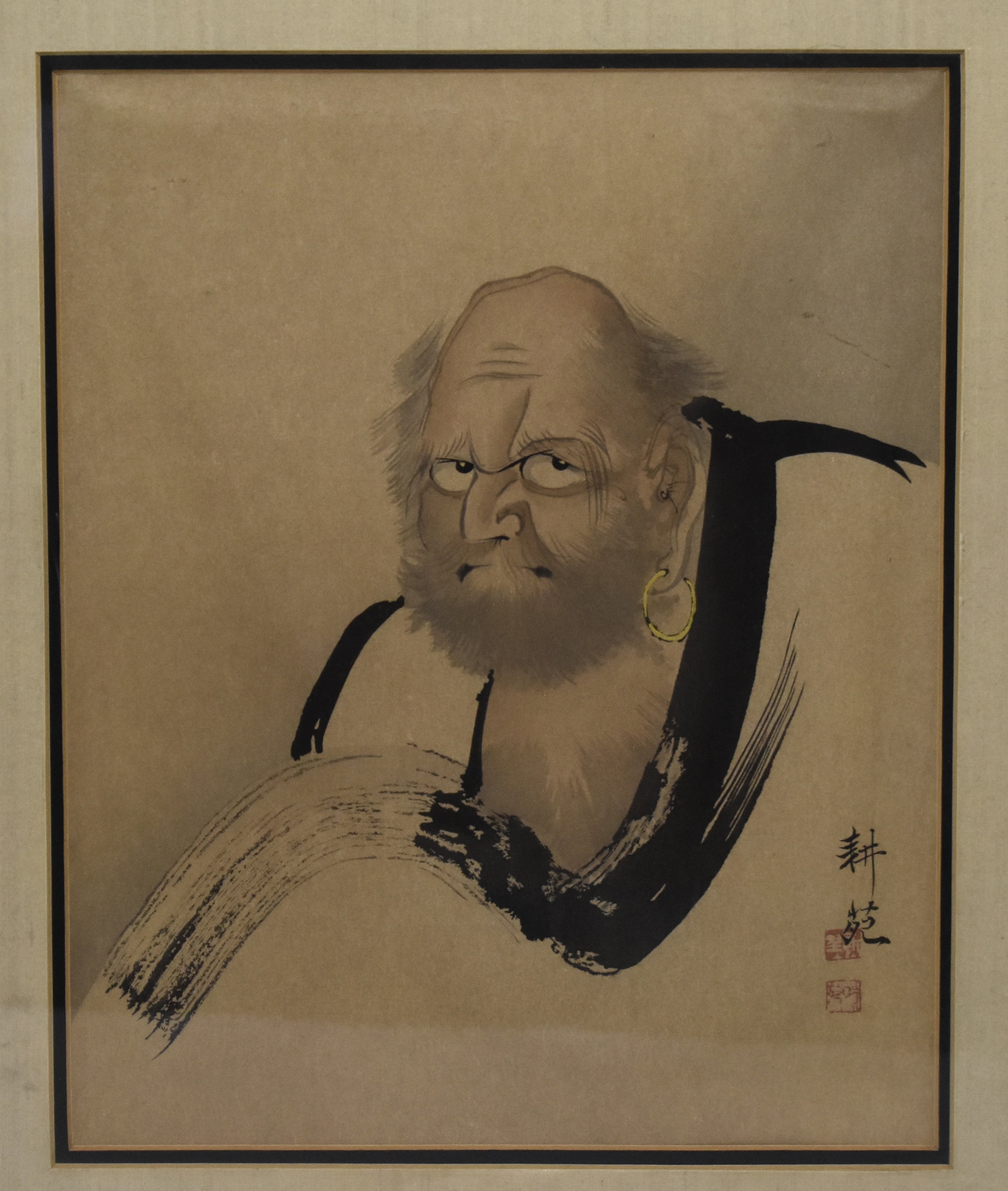 Antique Black and White print of Daruma Bhodidharma, founder of Zen Buddhism