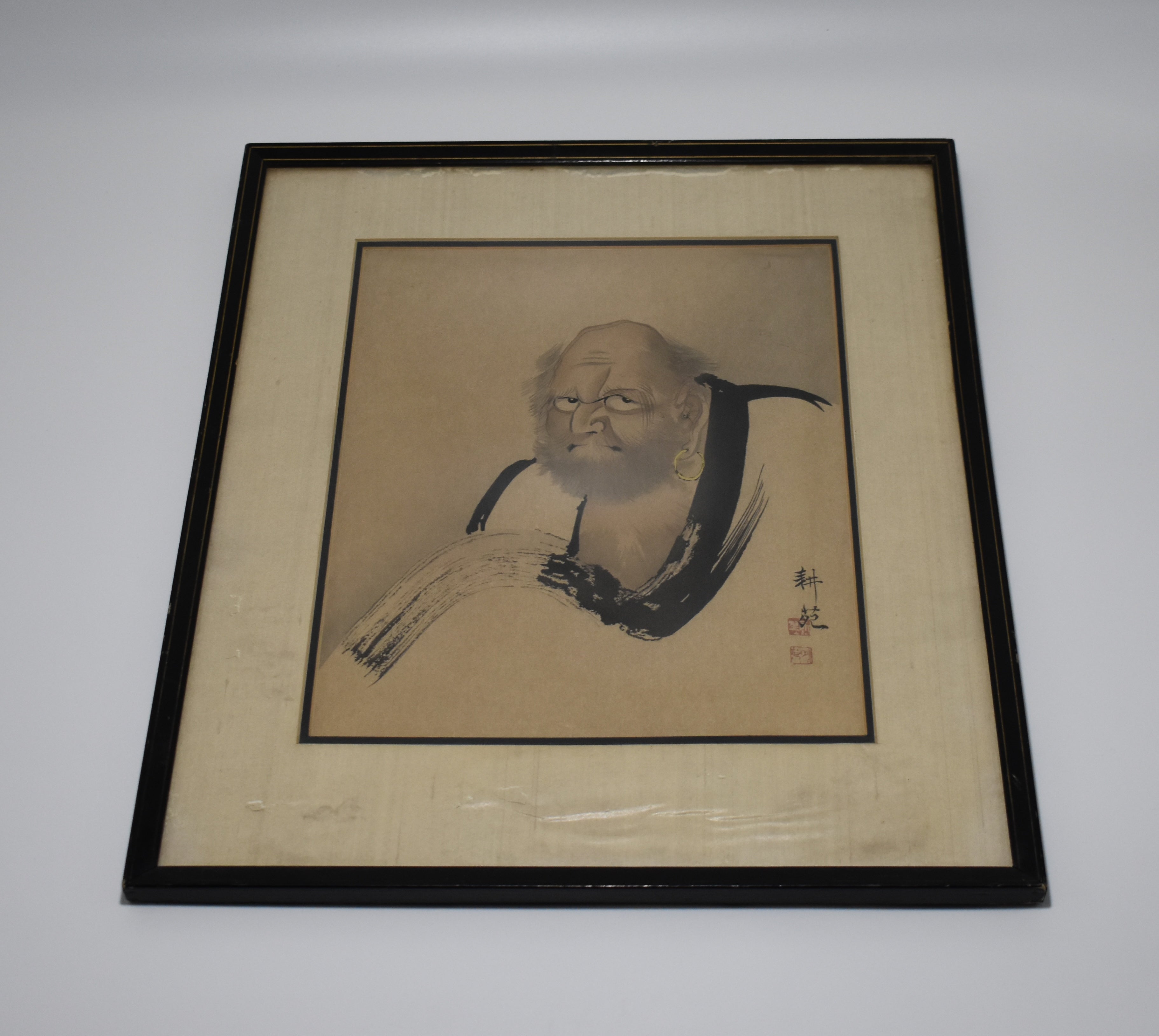 Antique Black and White print of Daruma Bhodidharma, founder of Zen Buddhism