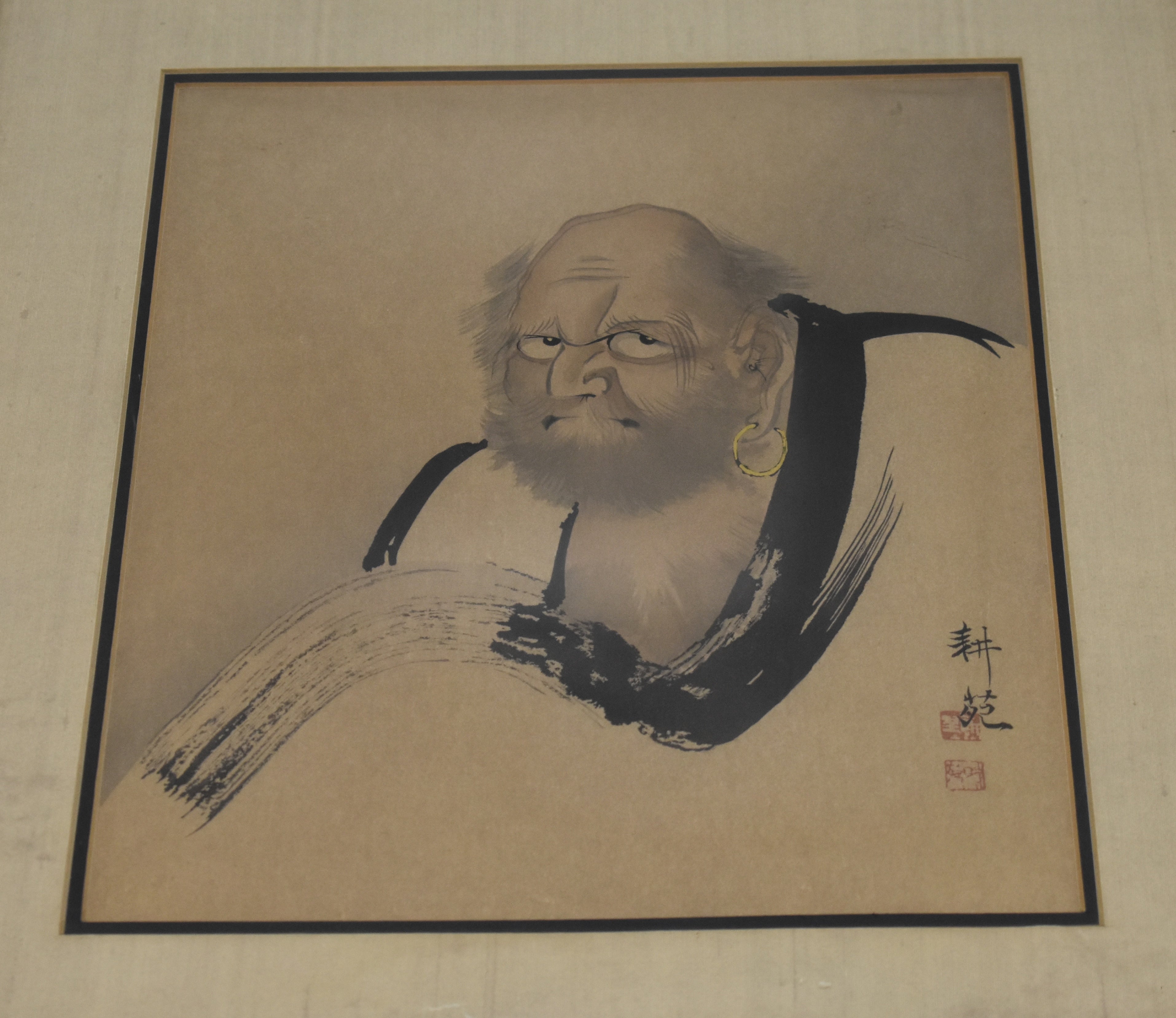 Antique Black and White print of Daruma Bhodidharma, founder of Zen Buddhism