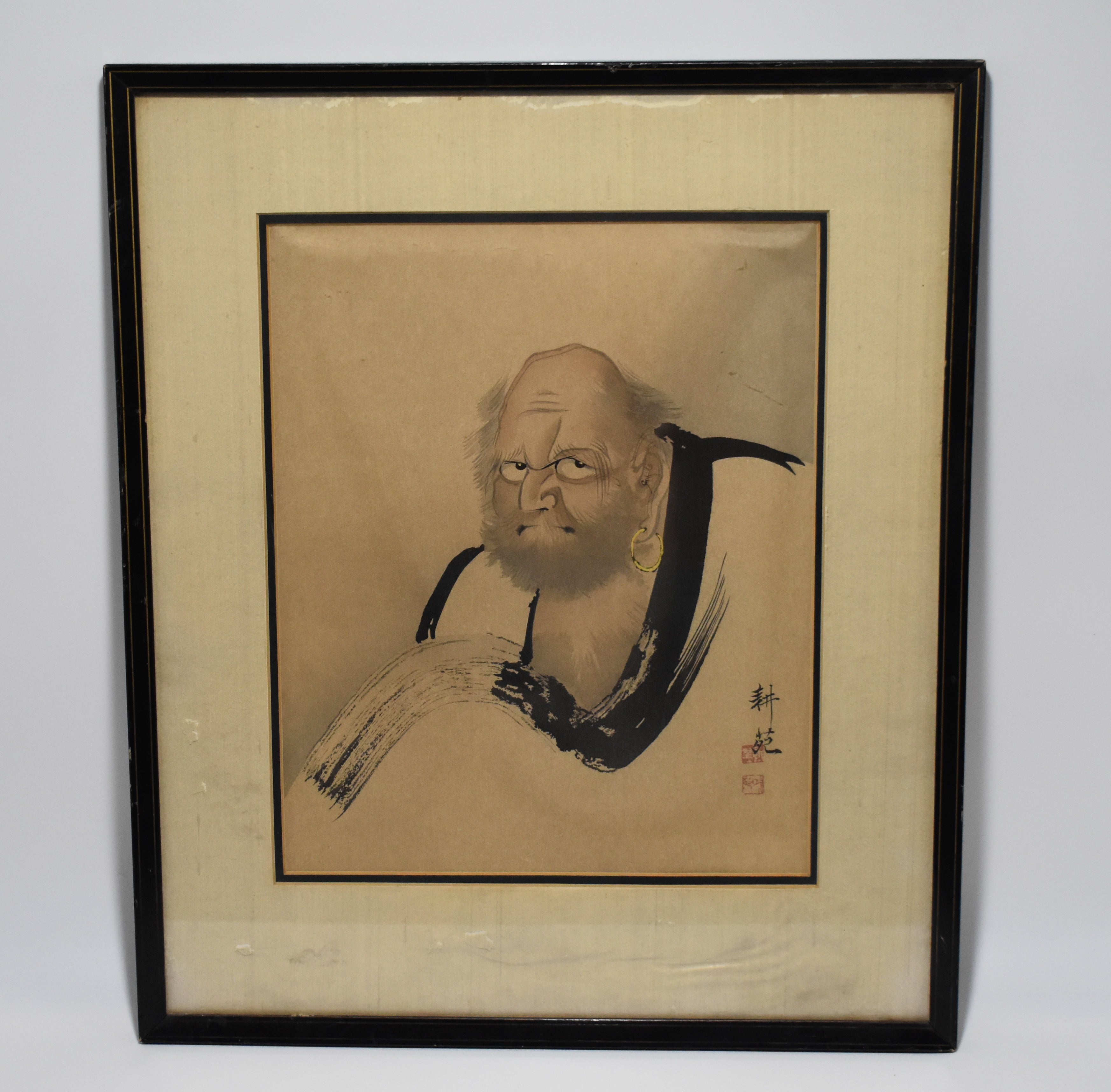 Antique Black and White print of Daruma Bhodidharma, founder of Zen Buddhism